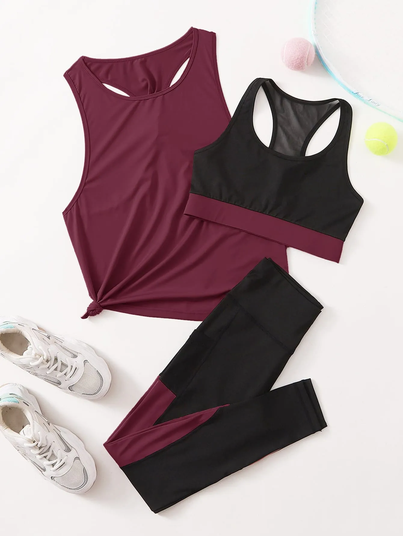 Women's 3pcs Colorblock Sports Set
