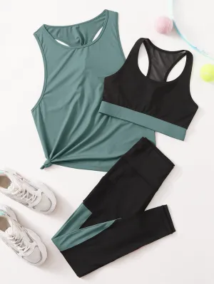Women's 3pcs Colorblock Sports Set