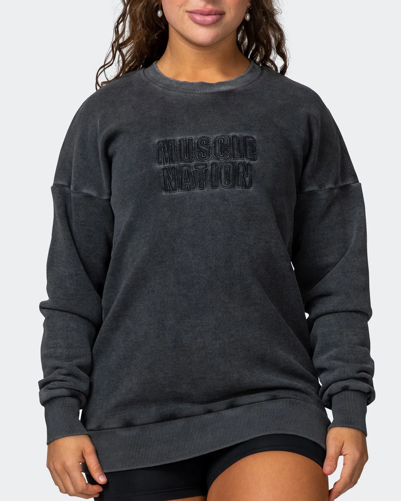 Womens Classic Vintage Pullover - Washed Black