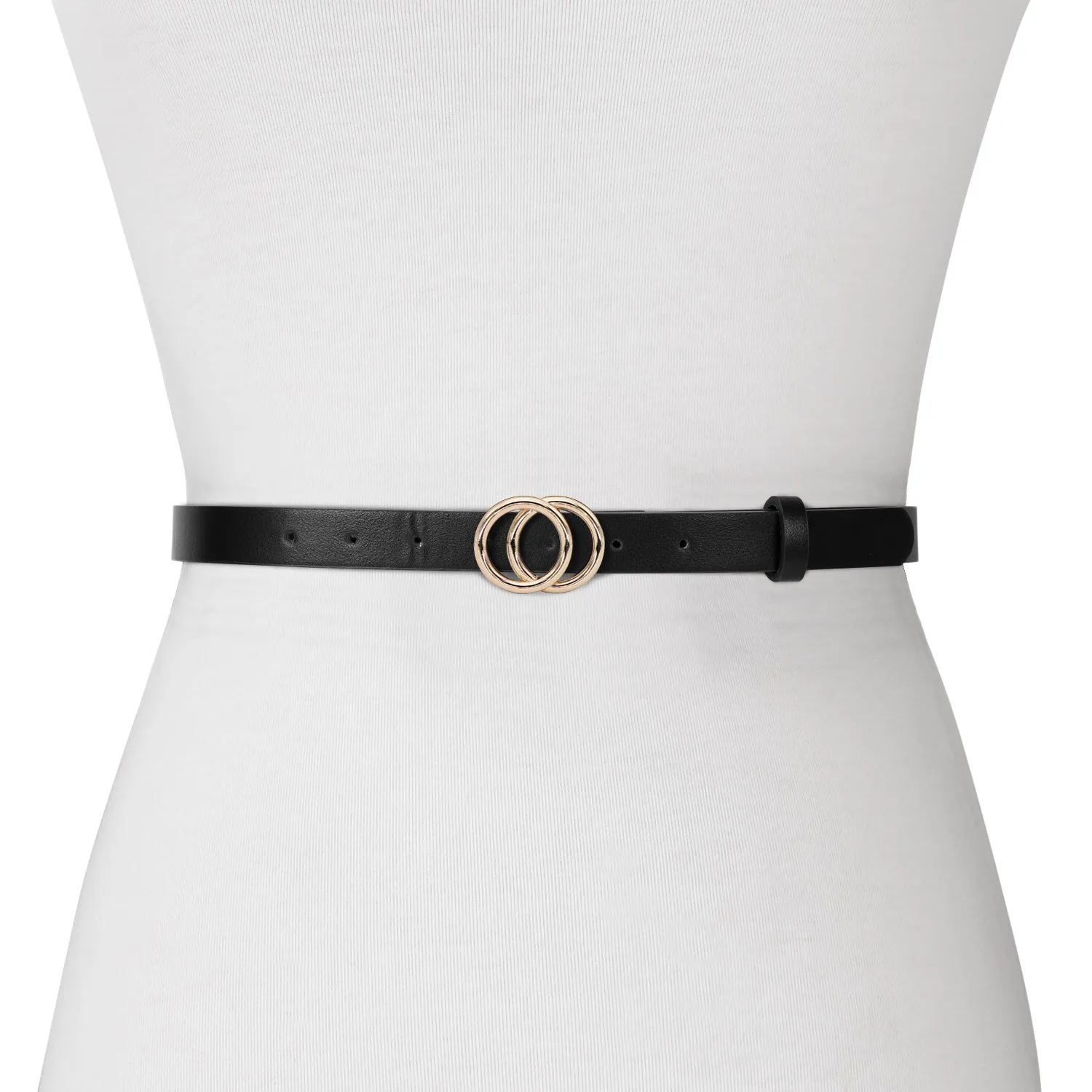 Women's Leather Skinny Belts for Dress Jeans Pants Fashion Soft Leather Waist Belts with Double O-Ring Buckle