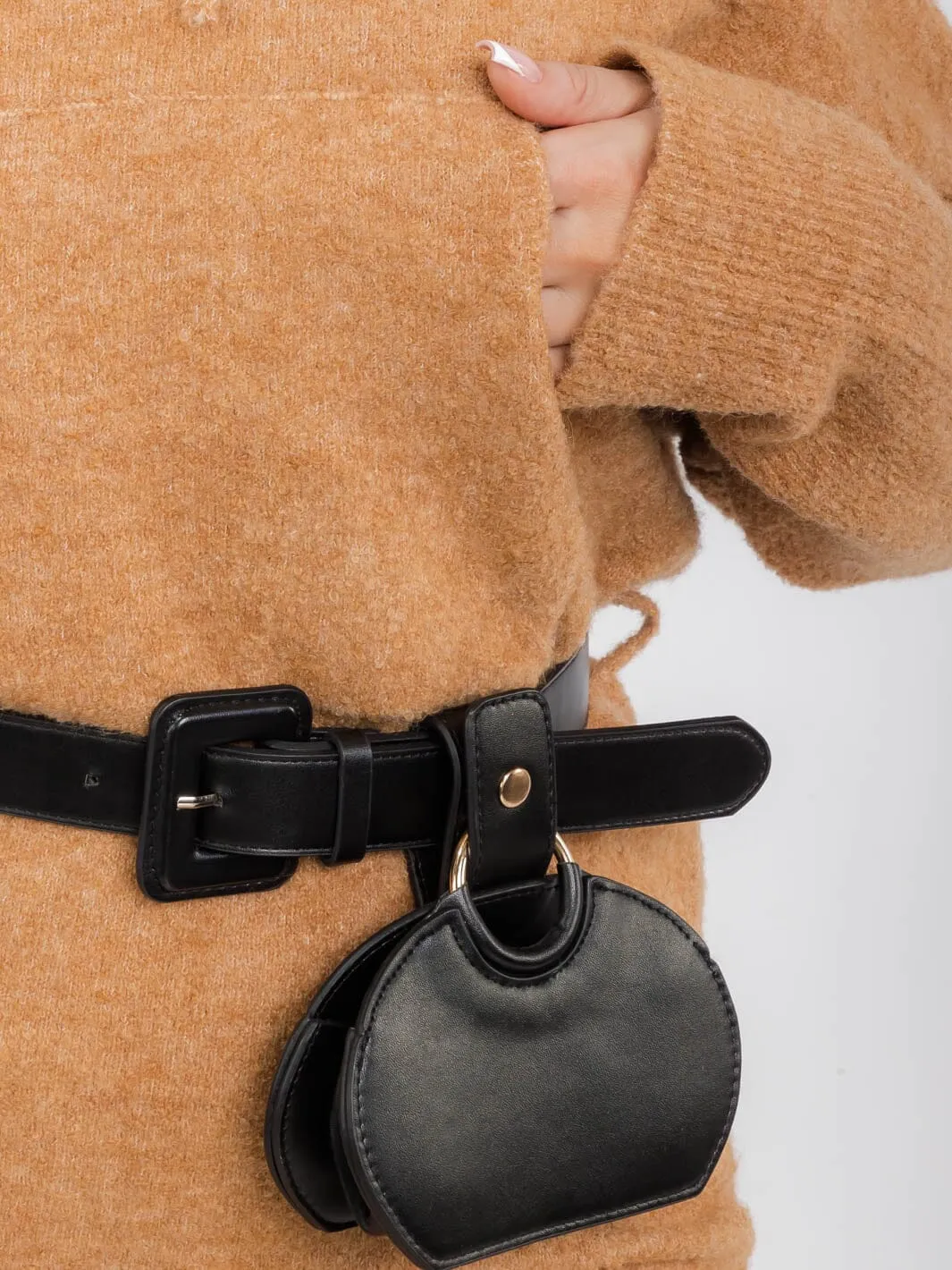 WOMEN'S LONG SLEEVE FRONT POCKETS  W/FANNY PACK & BELT INCLUDED HOODED SWEATER MINI DRESS