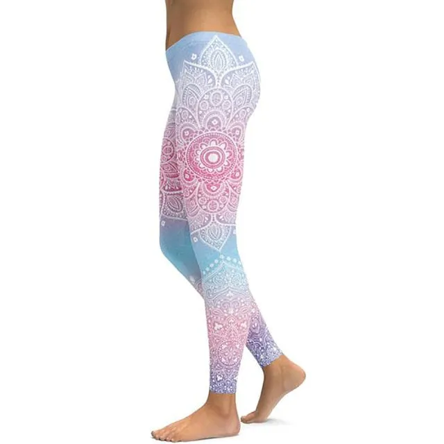 Women's Mandala Leggings - Black to Pink
