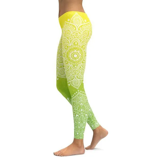 Women's Mandala Leggings - Black to Pink