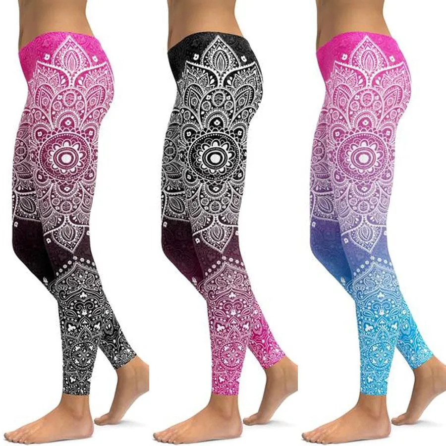 Women's Mandala Leggings - Black to Pink