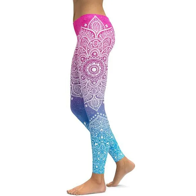 Women's Mandala Leggings - Black to Pink
