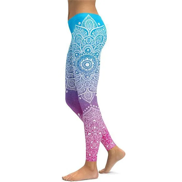 Women's Mandala Leggings - Black to Pink