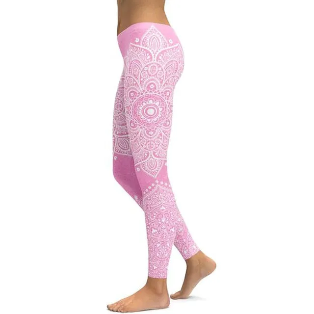 Women's Mandala Leggings - Black to Pink