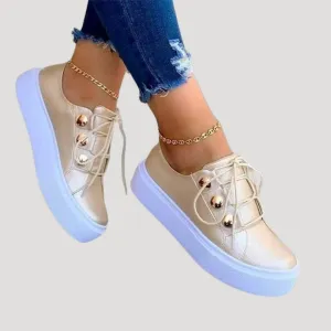 Women’s platform lace-up sneakers with gold eyelets