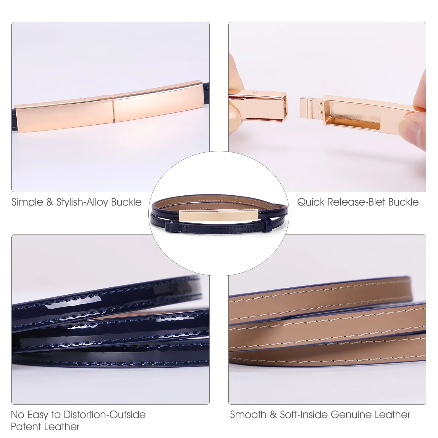 Women’s Skinny Blue  Leather Belt Adjustable Slim Waist Belt with Gold Alloy Buckle for Dress By JASGOOD