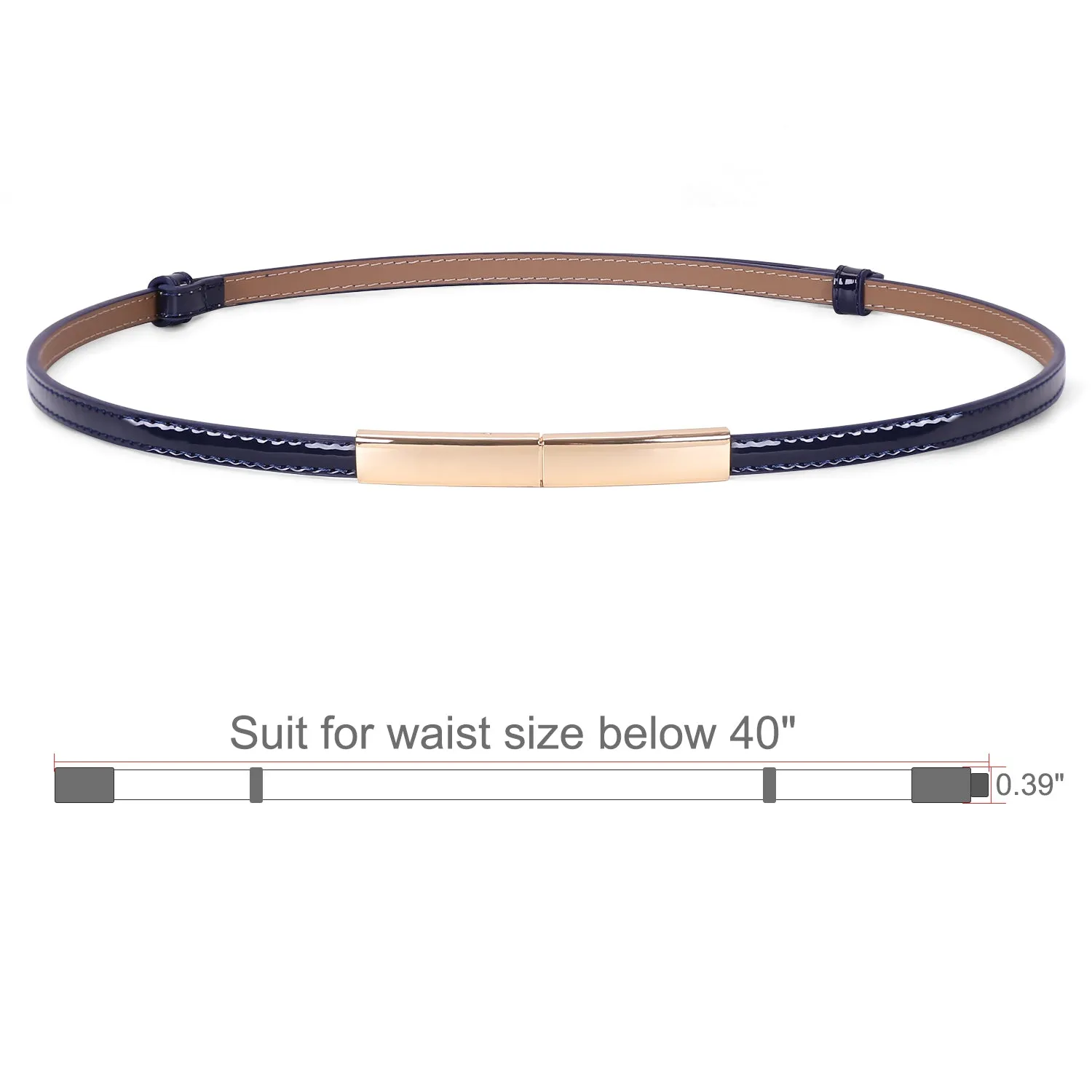 Women’s Skinny Blue  Leather Belt Adjustable Slim Waist Belt with Gold Alloy Buckle for Dress By JASGOOD