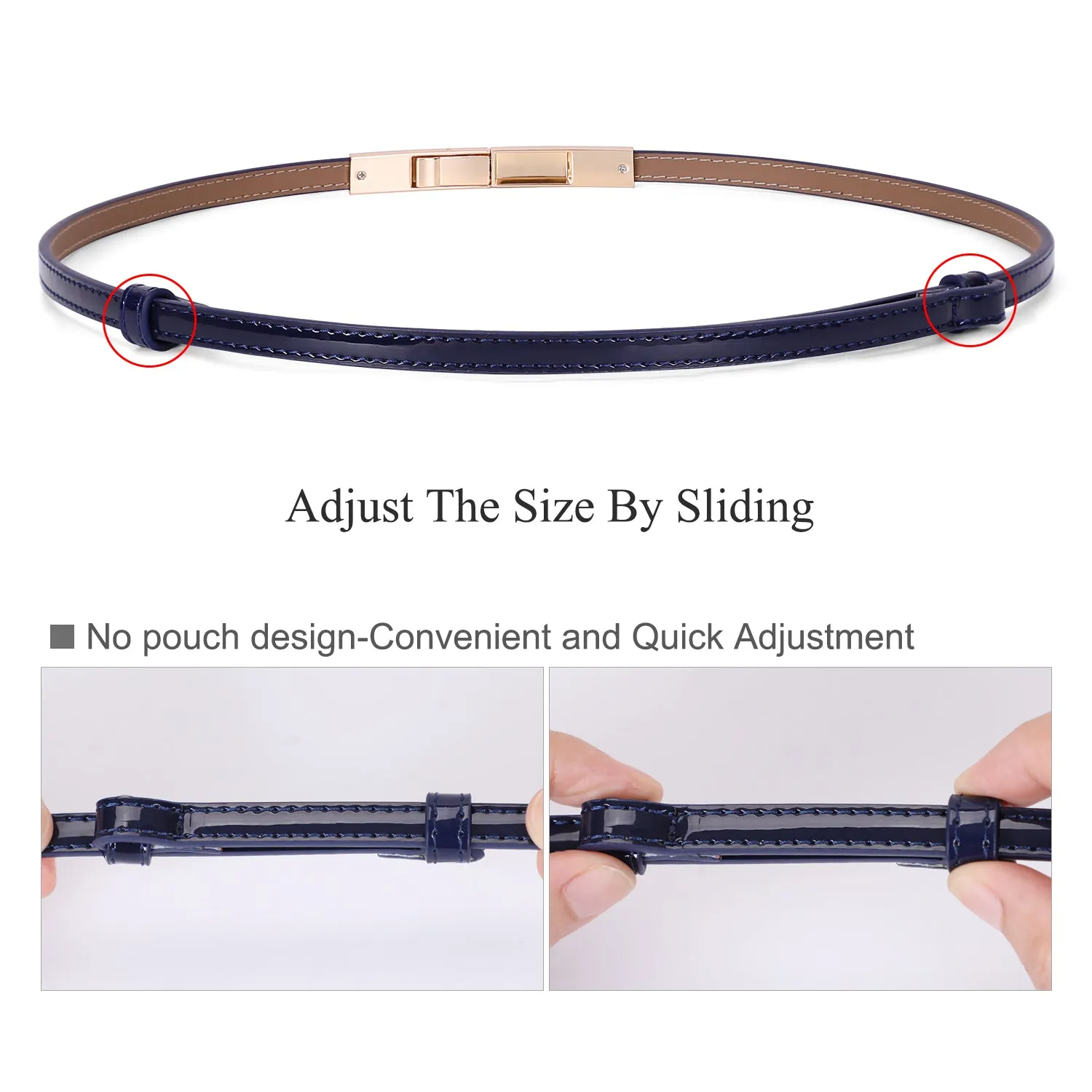 Women’s Skinny Blue  Leather Belt Adjustable Slim Waist Belt with Gold Alloy Buckle for Dress By JASGOOD