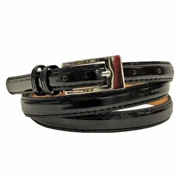 Women's Skinny Patent Leather Belt with Square Buckle