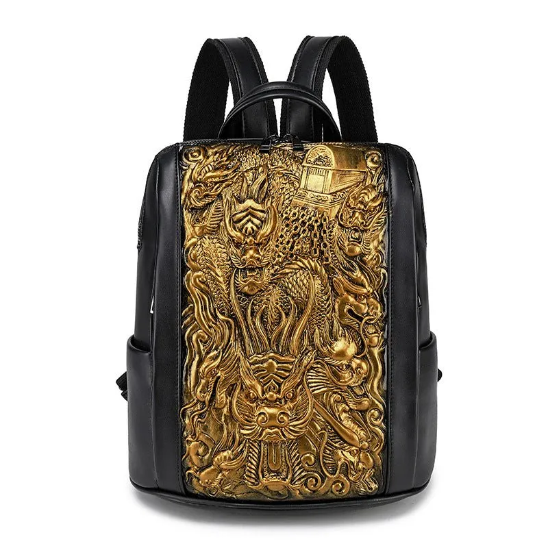 Woowooh Chinese Dragon   Bulldog Embossed Waterproof Backpack