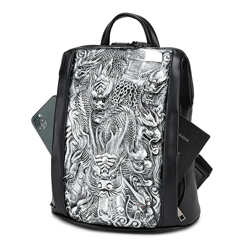 Woowooh Chinese Dragon   Bulldog Embossed Waterproof Backpack