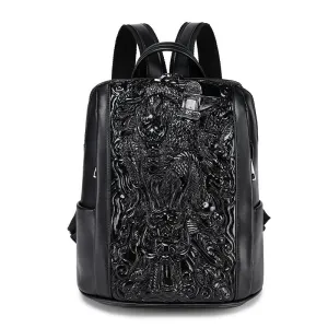 Woowooh Chinese Dragon   Bulldog Embossed Waterproof Backpack