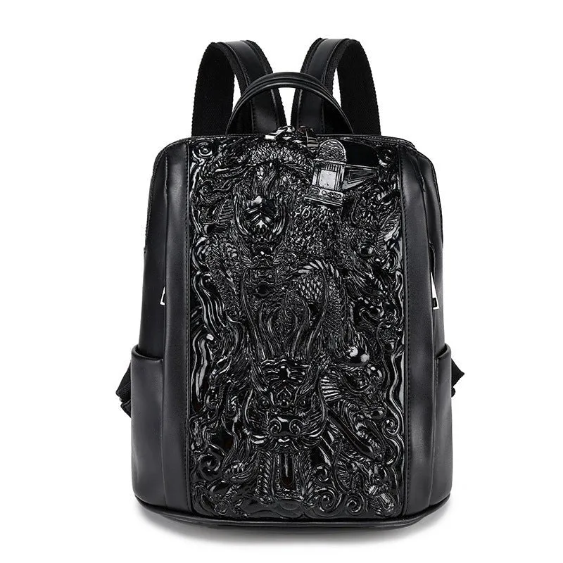 Woowooh Chinese Dragon   Bulldog Embossed Waterproof Backpack