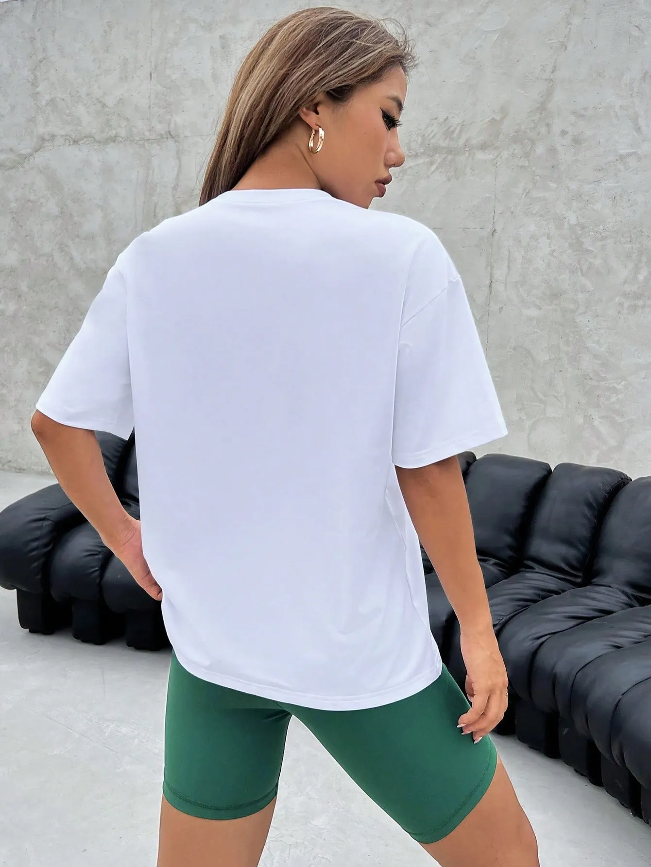 Yoga High Street Slogan Graphic Drop Shoulder Tee & Biker Shorts