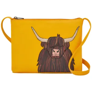 Yoshi Highland Cow Yellow Leather Cross Body Bag