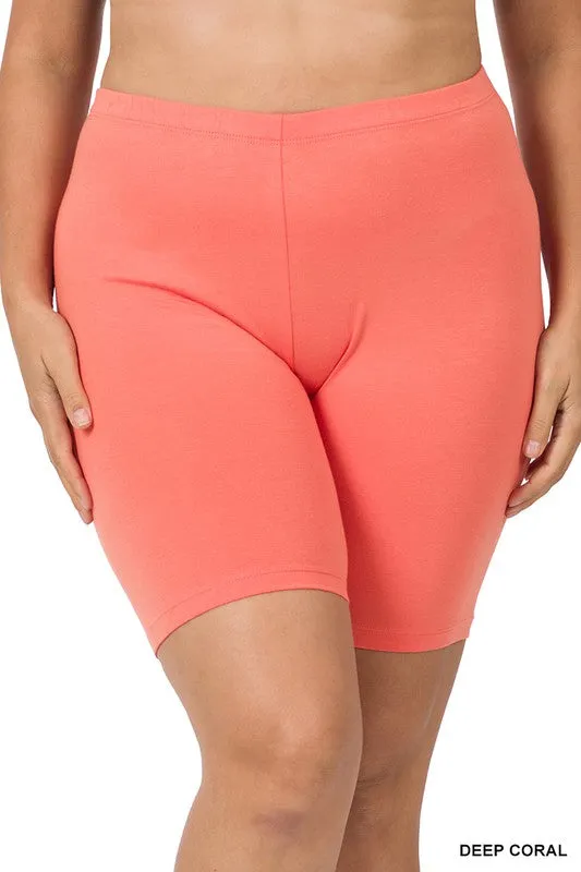 ZENANA Plus Premium Cotton Biker Shorts