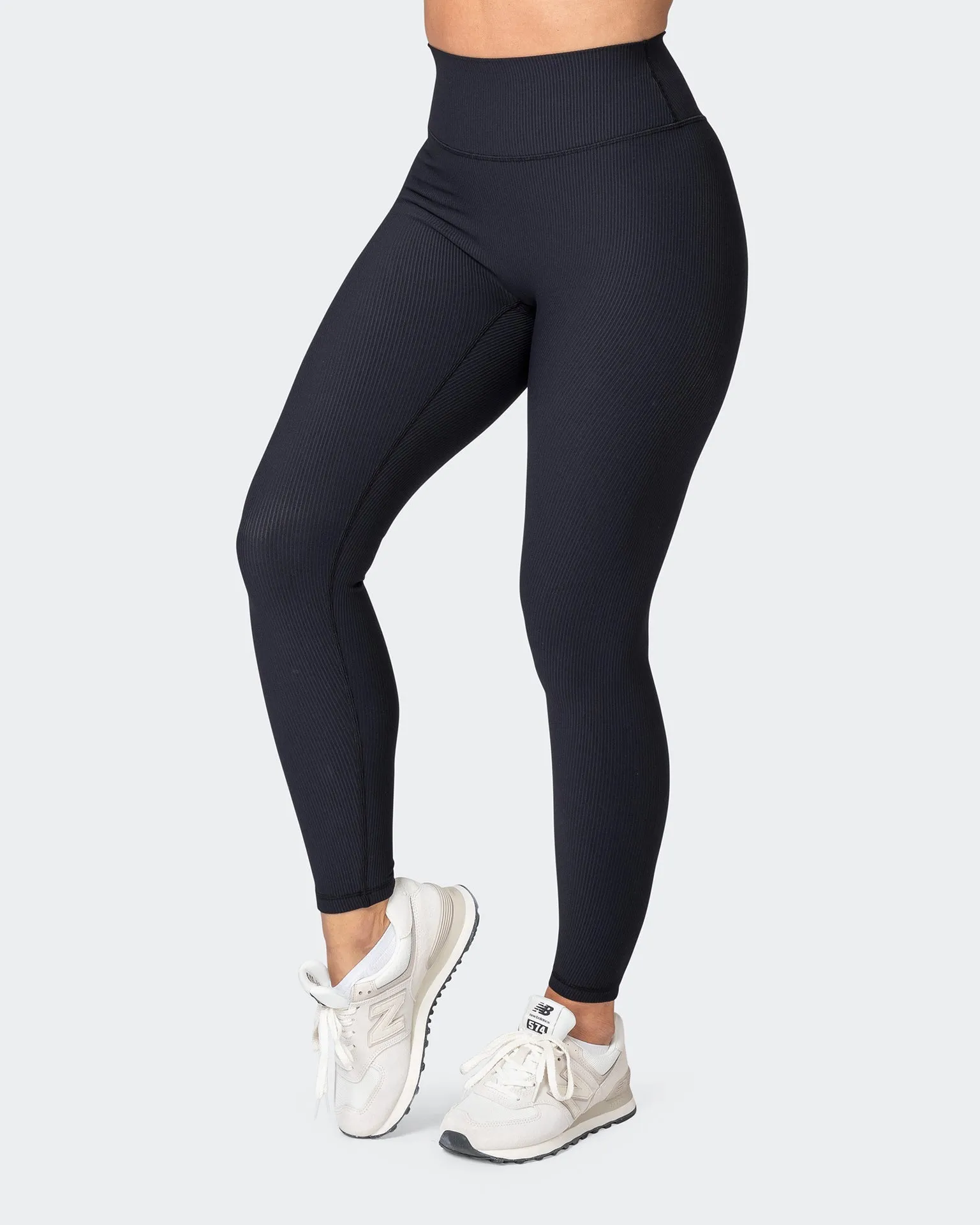 Zero Rise Rib Ankle Length Leggings - Black (Silicone Logo)