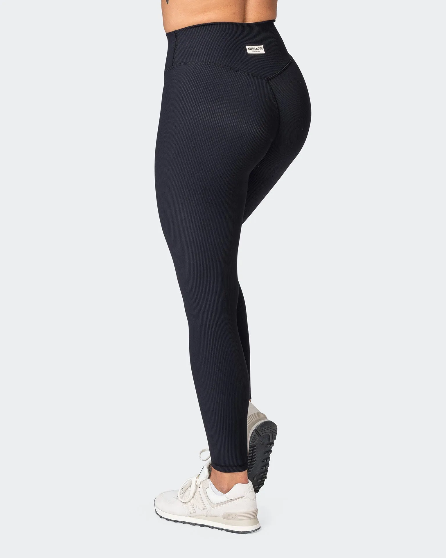 Zero Rise Rib Ankle Length Leggings - Black (Silicone Logo)