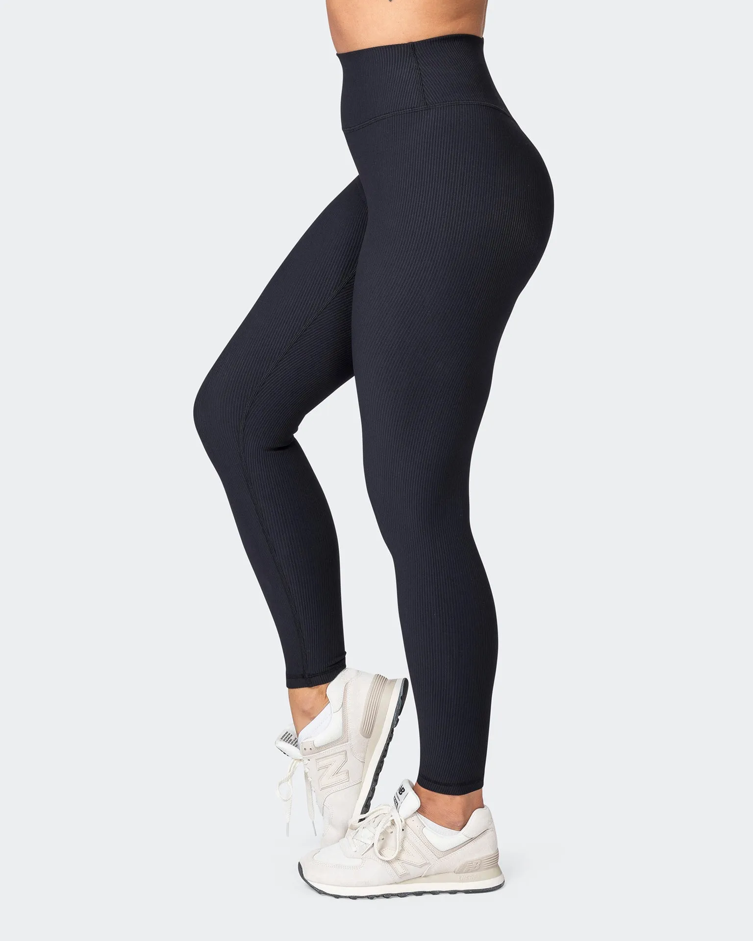 Zero Rise Rib Ankle Length Leggings - Black (Silicone Logo)