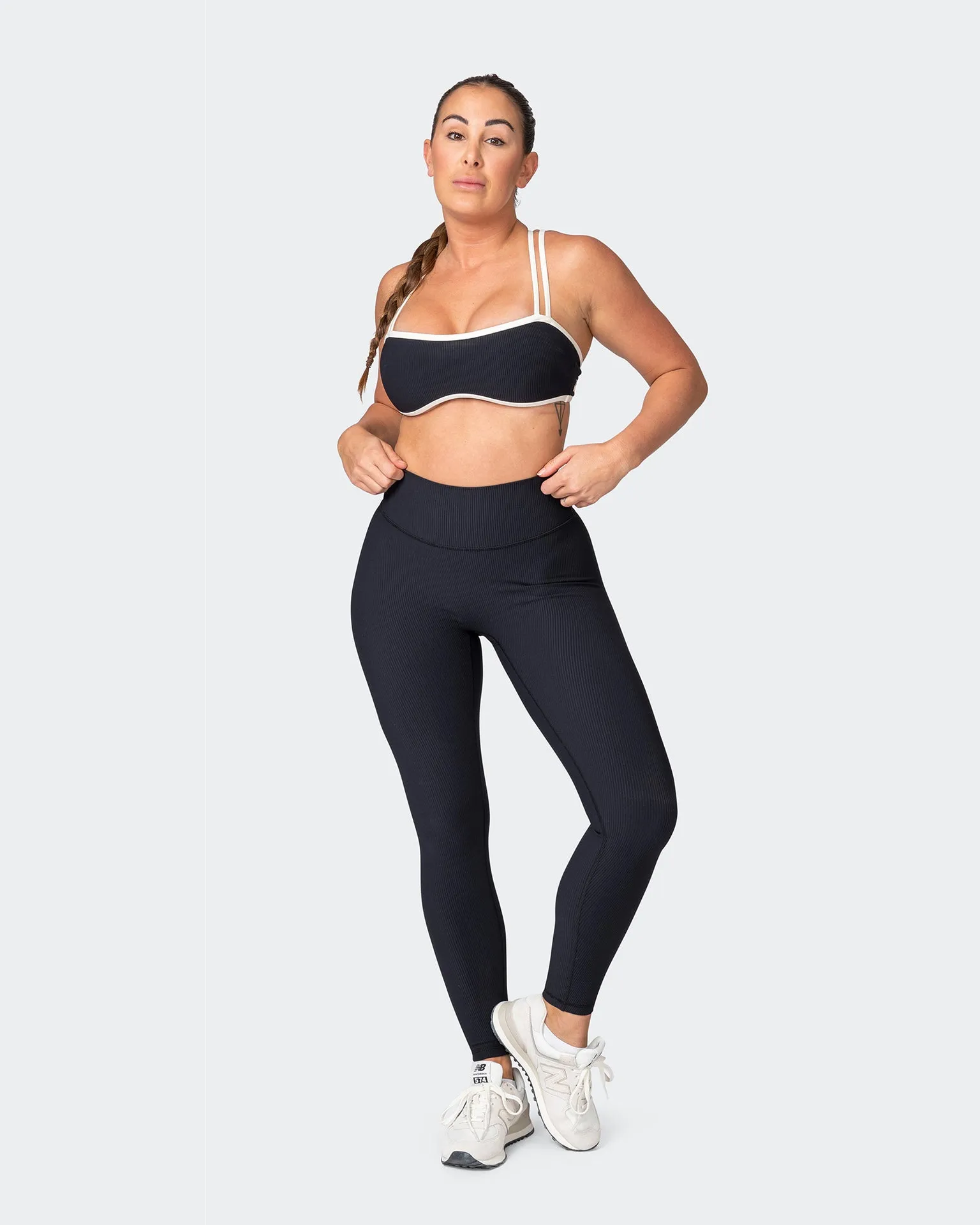 Zero Rise Rib Ankle Length Leggings - Black (Silicone Logo)