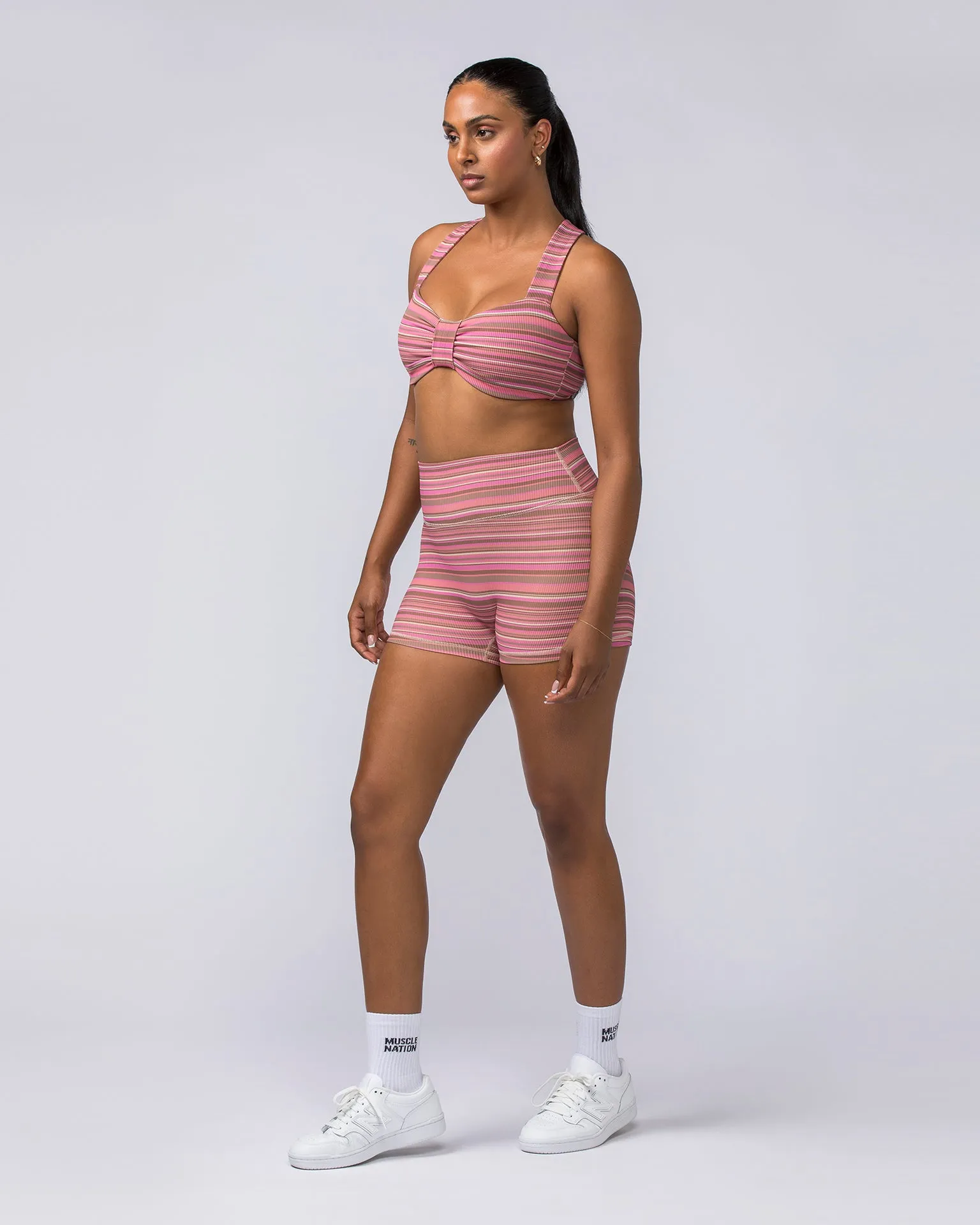 Zero Rise Rib Booty Shorts - Sunset Coral Stripe Print
