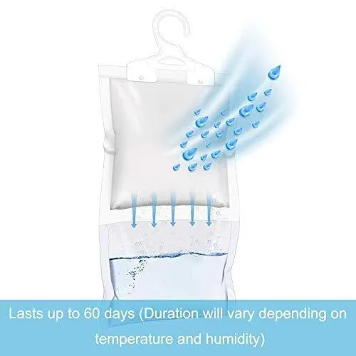 ZMFH 10 Pack Moisture Absorber Hanging Bags, No Scent Max Odor Eliminator, 220g Dehumidification Bags for Closets, Bathrooms, Laundry Rooms, Pantries, Storage