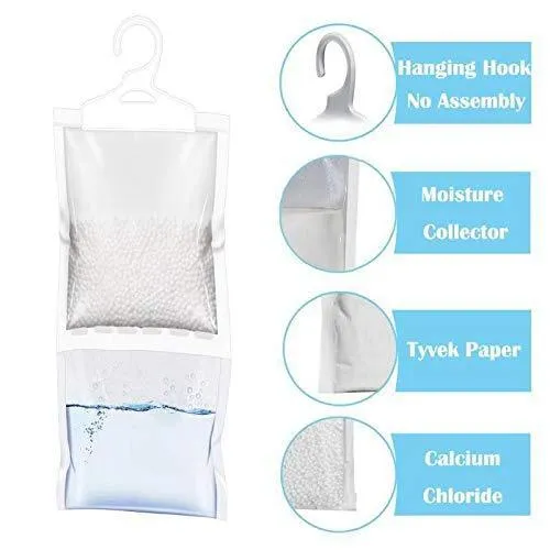 ZMFH 10 Pack Moisture Absorber Hanging Bags, No Scent Max Odor Eliminator, 220g Dehumidification Bags for Closets, Bathrooms, Laundry Rooms, Pantries, Storage