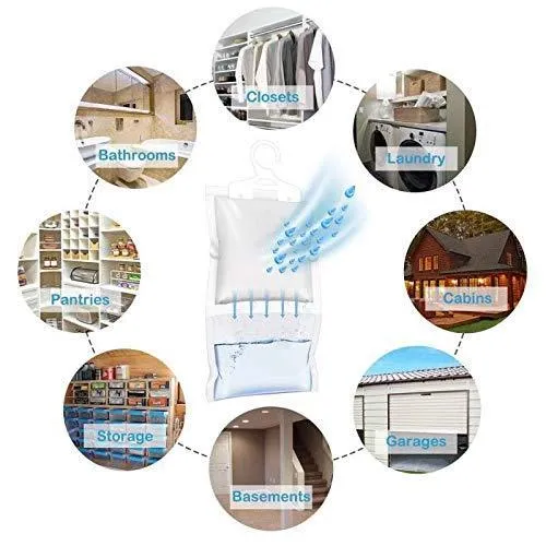 ZMFH 10 Pack Moisture Absorber Hanging Bags, No Scent Max Odor Eliminator, 220g Dehumidification Bags for Closets, Bathrooms, Laundry Rooms, Pantries, Storage